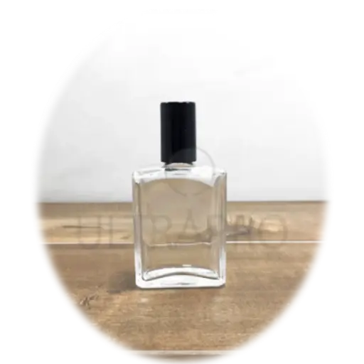 [BTL0030CVR003] Bouteille verre 30ml/1oz clair rectangle plat avec bouchon noir